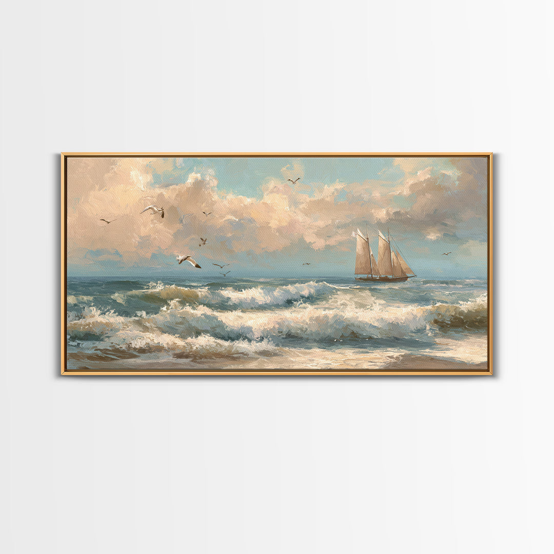 Sea Captain Portrait Framed Canvas Print, Nautical Art, Boho Decor, Coastal Decor, Fine Art, Harbor, Painting, Art Print, NAU-2x1-27