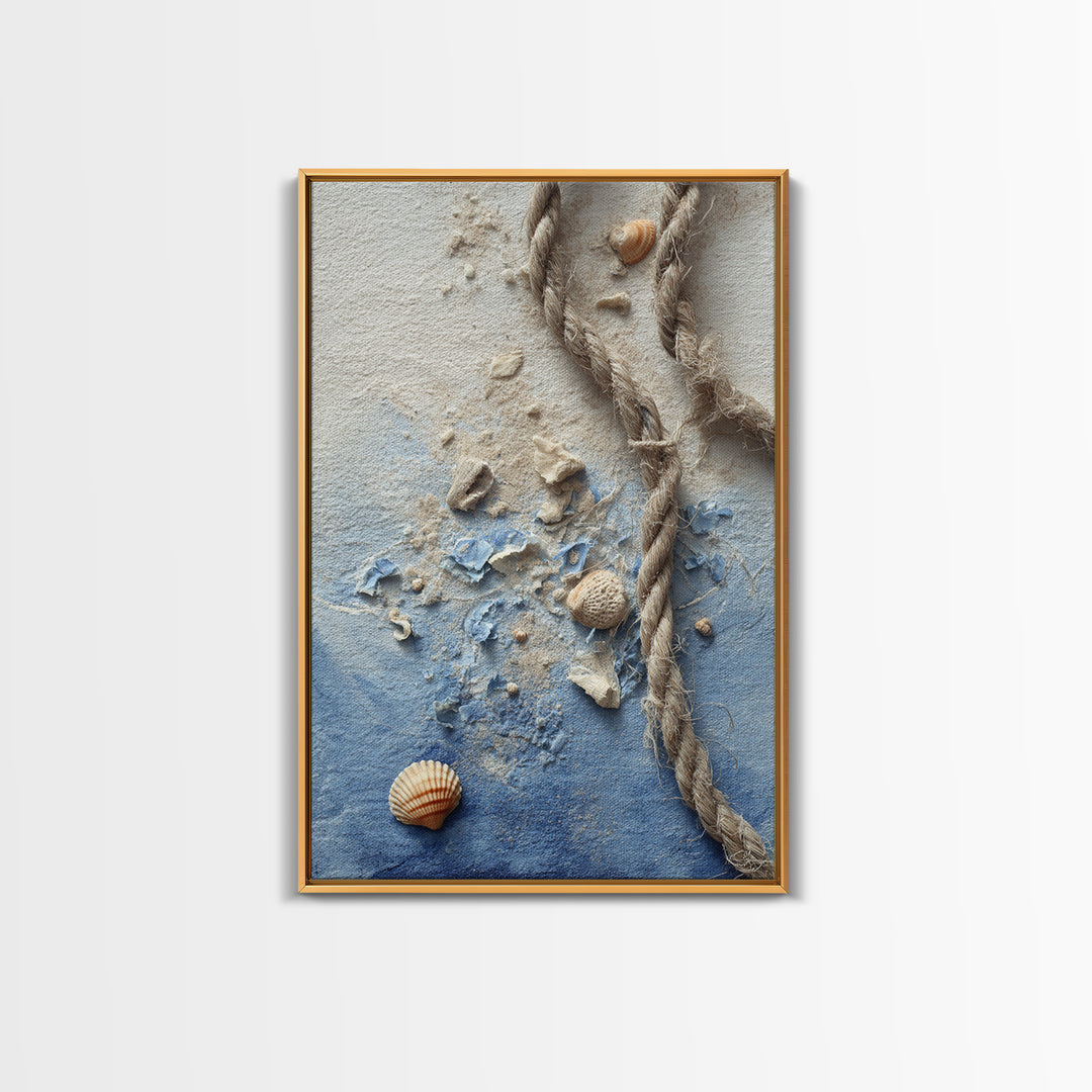 Lobster and Rope Coastal Illustration Framed Canvas Print, Nautical Art, Contemporary Art, Coastal Decor, Fine Art, Harbor, NAU-2x3-4