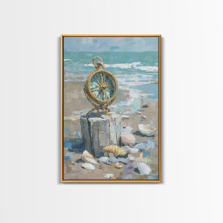 Antique Compass with Rope and Shells Canvas Print, Nautical Art, Antique Decor, Coastal Decor, Harbor, Downloadable Prints, NAU-2x3-82