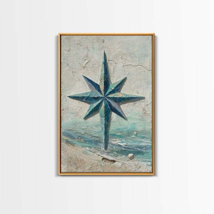 Nautical Star Compass Rose Framed Canvas Print, Nautical Art, Printable Art, Coastal Decor, Fine Art, Harbor, Gallery Wall, NAU-2x3-94