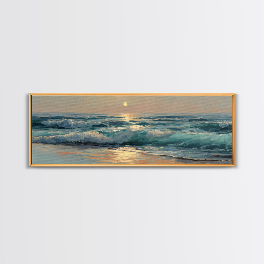 Porthole View of Waves and Moon Canvas Print, Nautical Art, Modern Decor, Coastal Decor, Fine Art, Harbor, Poster, Wall Decor, NAU-3x1-14