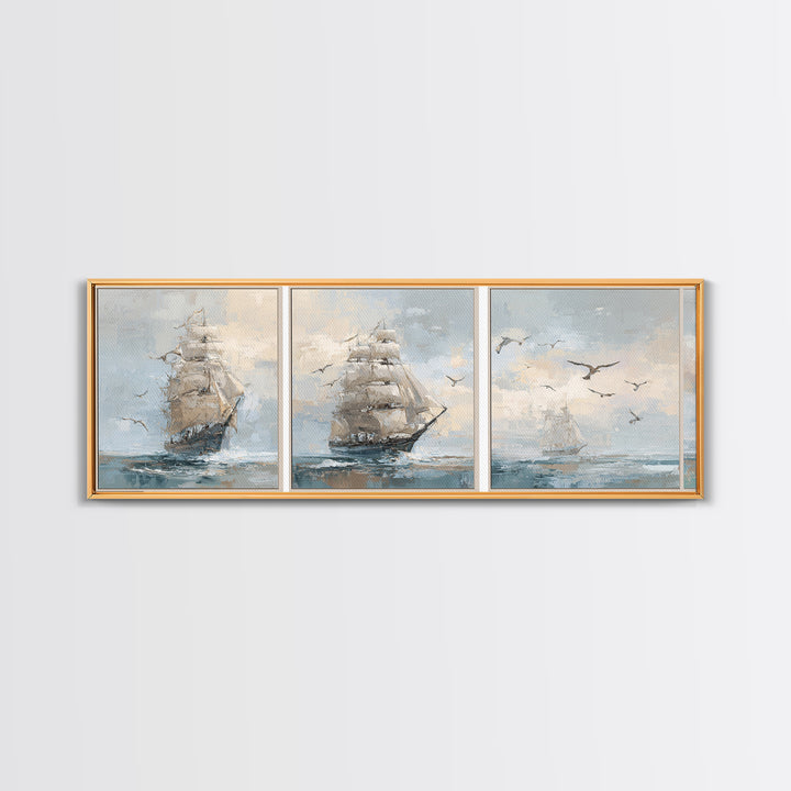 Sea Captain Portrait Framed Canvas Print, Nautical Art, Room Decor, Coastal Decor, Oil Painting, Harbor, Printable, NAU-3x1-23