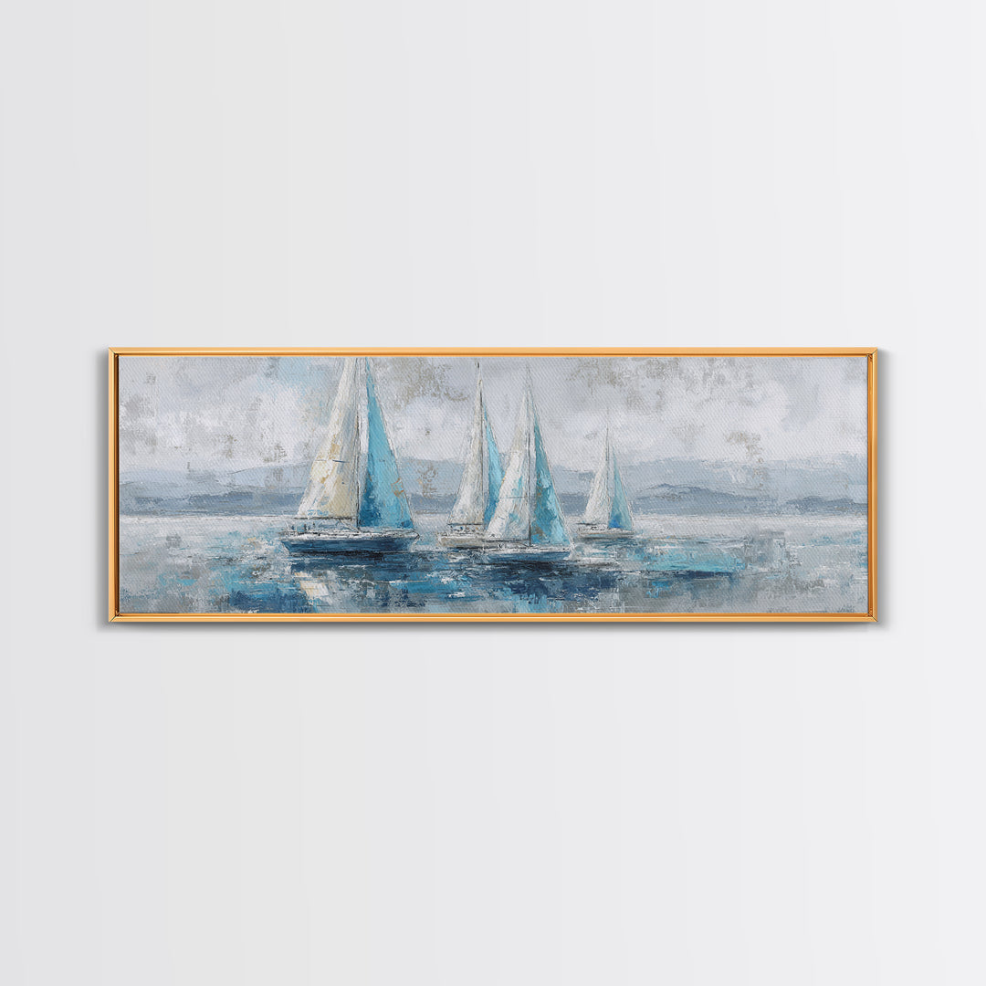 Blueprint Sailboat Technical Drawing Canvas Print, Nautical Art, Neutral Decor, Coastal Decor, Fine Art, Harbor, Home Decor, NAU-3x1-40