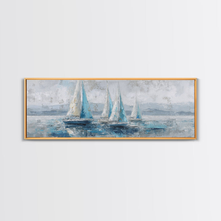 Blueprint Sailboat Technical Drawing Canvas Print, Nautical Art, Neutral Decor, Coastal Decor, Fine Art, Harbor, Home Decor, NAU-3x1-40