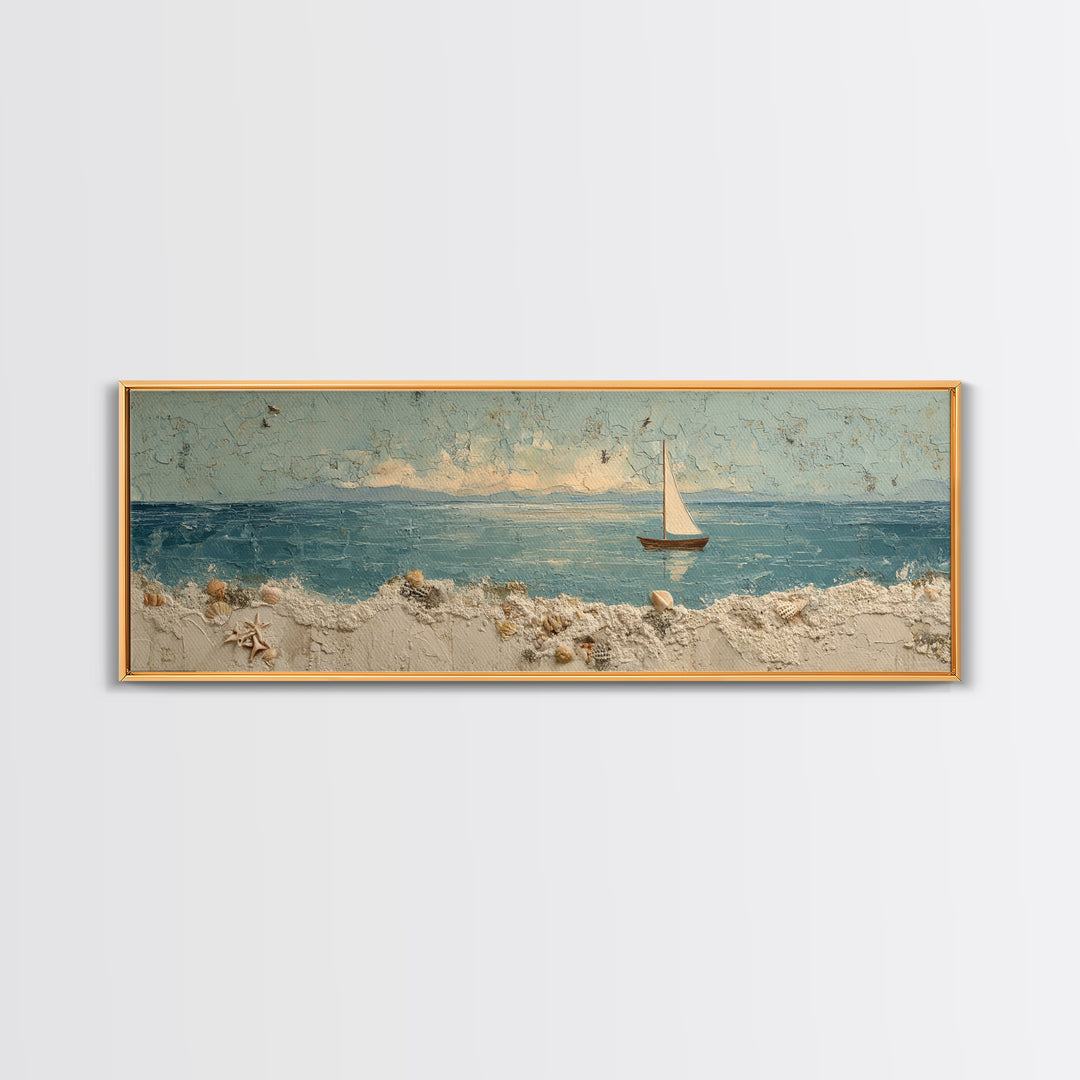 Whale Tail Beside Small Sailboat Framed Canvas Print, Nautical Art, Coastal Decor, Oil Painting, Harbor, Fine Art Print, NAU-3x1-74