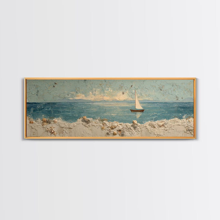 Whale Tail Beside Small Sailboat Framed Canvas Print, Nautical Art, Coastal Decor, Oil Painting, Harbor, Fine Art Print, NAU-3x1-74