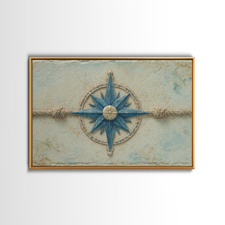 Nautical Star Compass Rose Framed Canvas Print, Nautical Art, Printable Art, Coastal Decor, Fine Art, Harbor, Gallery Wall, NAU-3x2-18