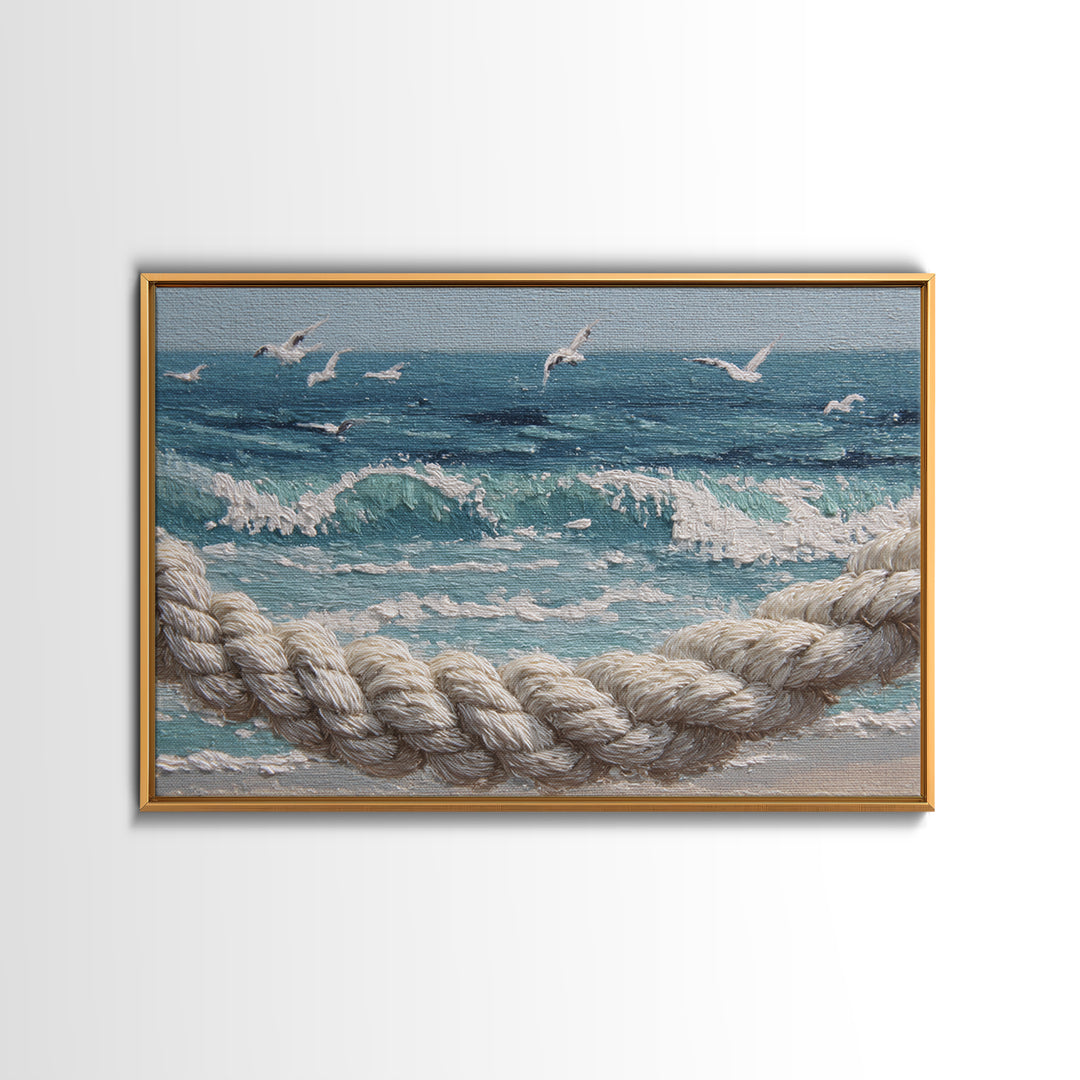 Knotted Rope Pattern Framed Canvas Print, Nautical Art, Statement Artwork, Coastal Decor, Fine Art, Harbor, Wall Decor, NAU-3x2-85