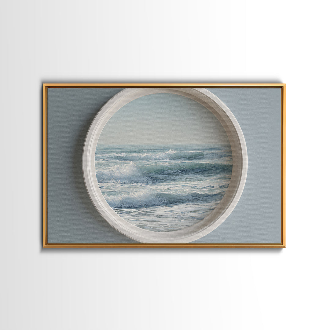 Porthole View of Waves and Moon Canvas Print, Nautical Art, Landscape Art, Coastal Decor, Fine Art, Harbor, Textured Painting, NAU-3x2-98