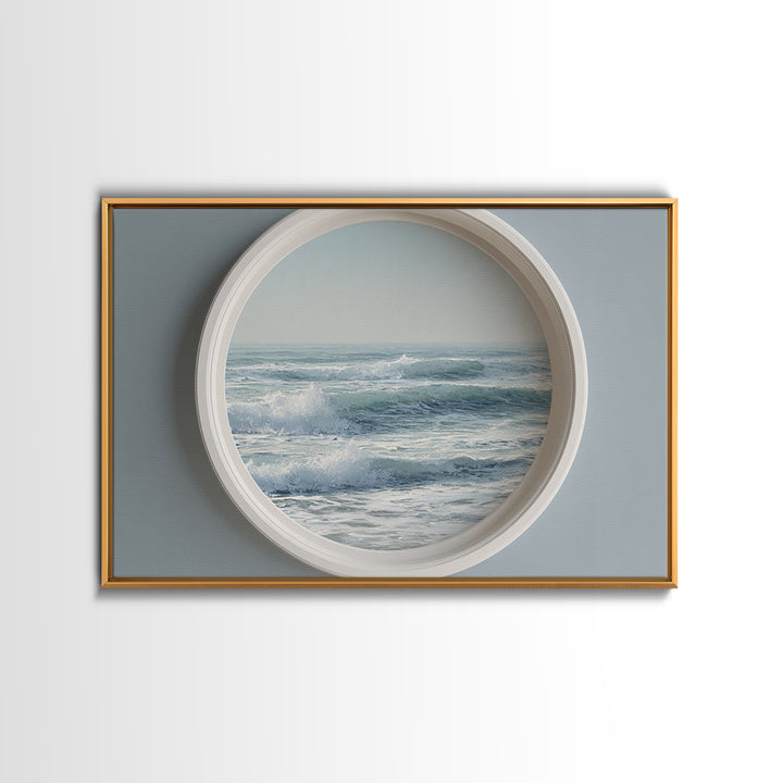 Porthole View of Waves and Moon Canvas Print, Nautical Art, Landscape Art, Coastal Decor, Fine Art, Harbor, Textured Painting, NAU-3x2-98