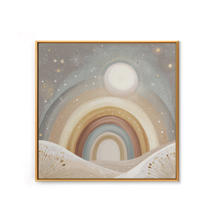 Neutral Boho Sun and Arch Shapes Framed Canvas Print, Nursery Decor, Nursery Art, Abstract Art, Nursery, Kids Wall Art, NDE-1x1-11