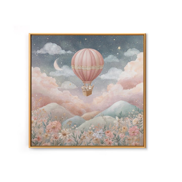 Hot Air Balloon Drifting Framed Canvas Print, Nursery Decor, Art Print, Nursery, Woodland Nursery Decor, Nursery Prints, NDE-1x1-12