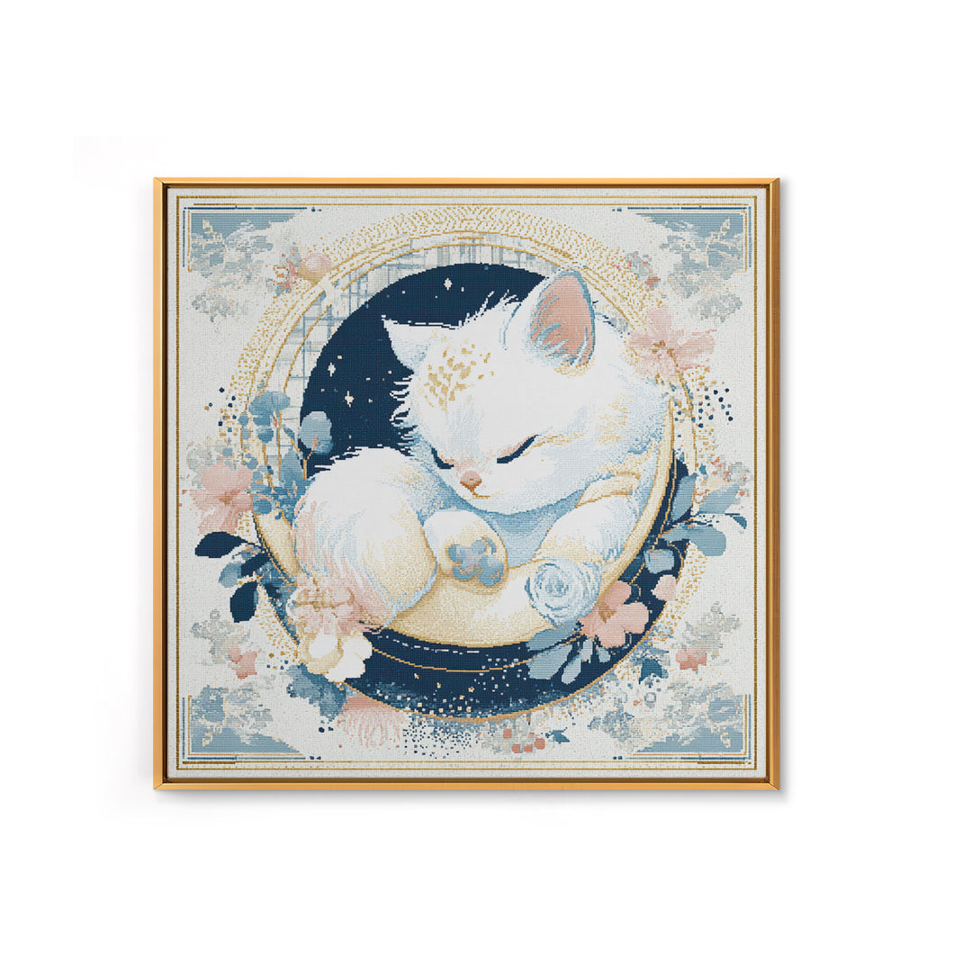 Sleeping Kitten on Crescent Moon Canvas Print, Nursery Decor, Gallery Decor, Fine Art, Nursery, Wall Art, Home Decor, NDE-1x1-17
