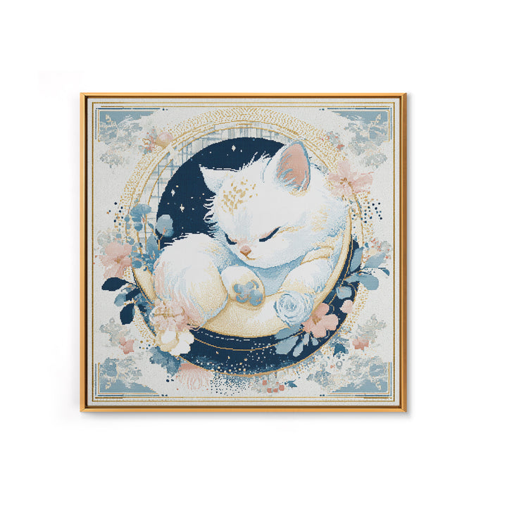 Sleeping Kitten on Crescent Moon Canvas Print, Nursery Decor, Gallery Decor, Fine Art, Nursery, Wall Art, Home Decor, NDE-1x1-17