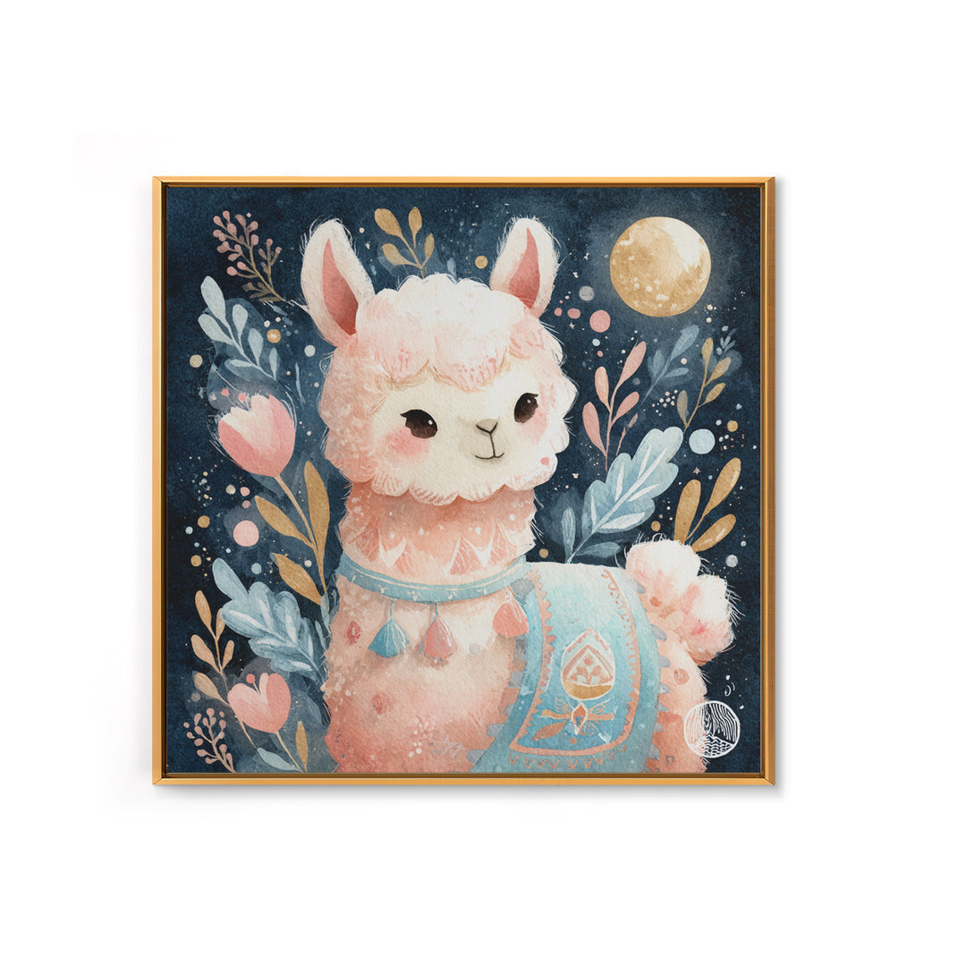 Cute Llama with Blanket Pattern Framed Canvas Print, Nursery Decor, Neutral Decor, Fine Art, Nursery, Home Decor, Wall Decor, NDE-1x1-21