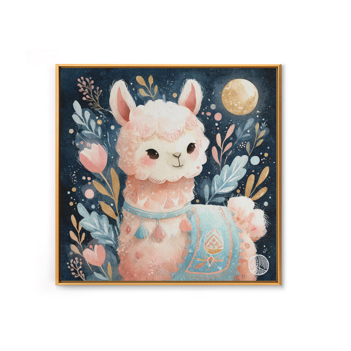 Cute Llama with Blanket Pattern Framed Canvas Print, Nursery Decor, Neutral Decor, Fine Art, Nursery, Home Decor, Wall Decor, NDE-1x1-21