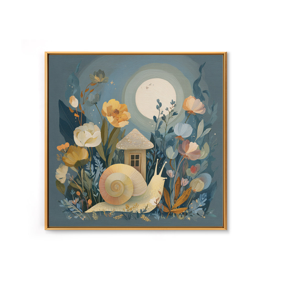 Garden Snail with Mushroom House Canvas Print, Nursery Decor, Nursery, Nursery, Baby Girl Nursery Decor, Nursery Name Sign, NDE-1x1-23
