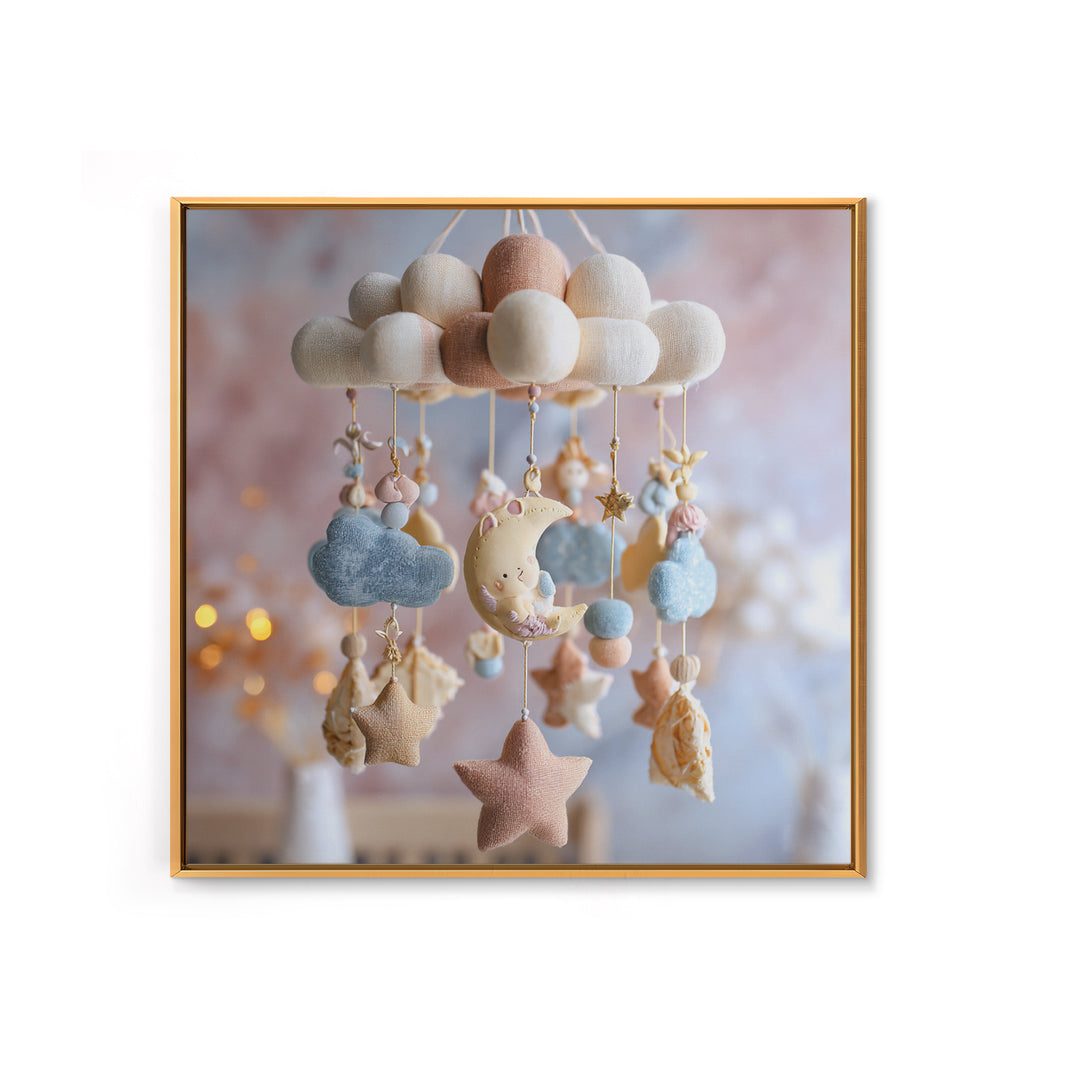 Moon Phase Mobile Framed Canvas Print, Nursery Decor, Playroom Decor, Fine Art, Nursery, Boy Nursery Decor, Gallery Decor, NDE-1x1-27