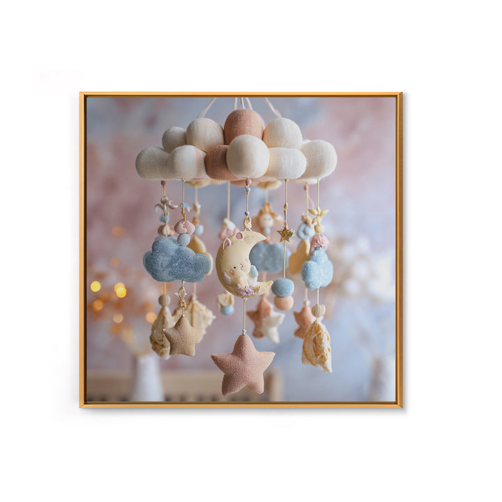 Moon Phase Mobile Framed Canvas Print, Nursery Decor, Playroom Decor, Fine Art, Nursery, Boy Nursery Decor, Gallery Decor, NDE-1x1-27