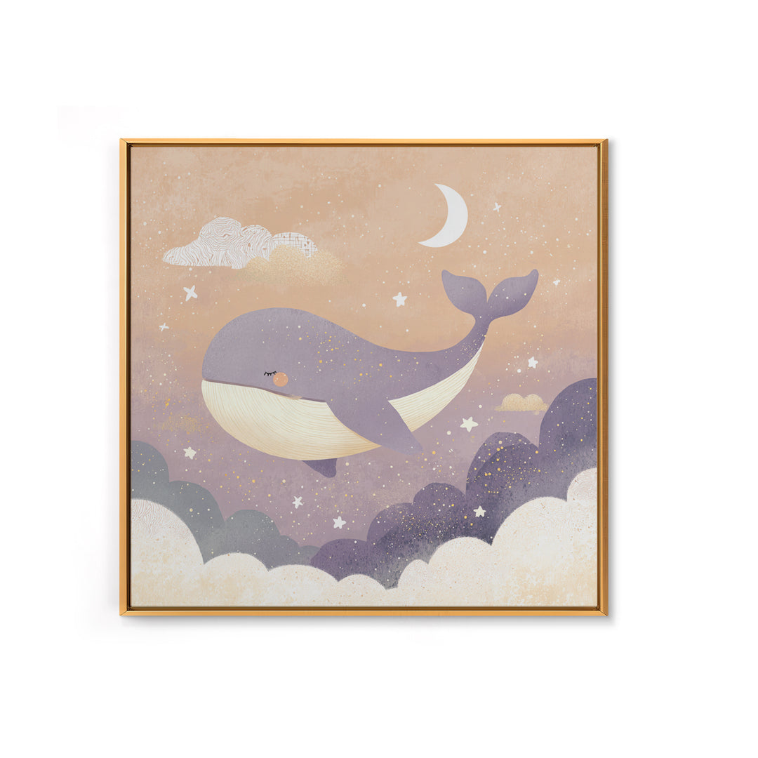 Baby Whale Swimming Through Stars Framed Canvas Print, Nursery Decor, Gallery Decor, Fine Art, Nursery, Wall Art, Home Decor, NDE-1x1-32