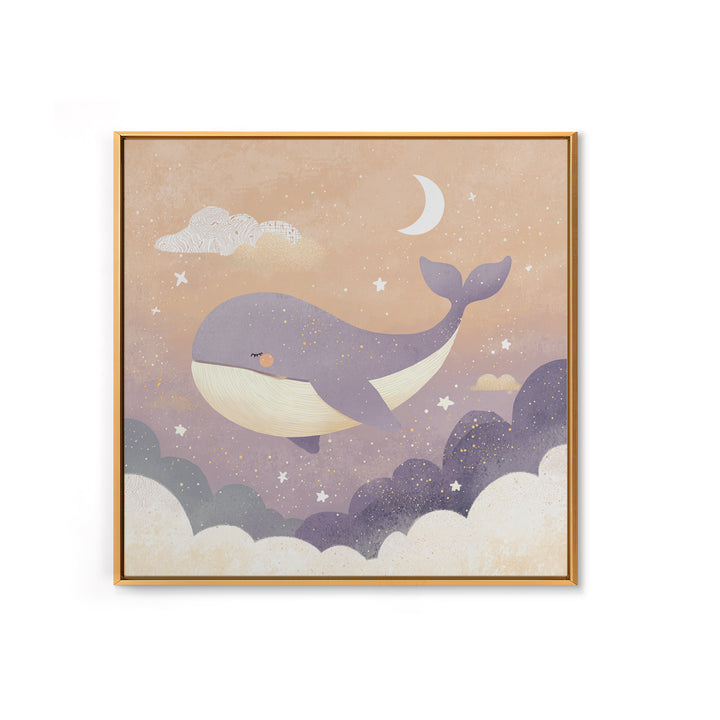 Baby Whale Swimming Through Stars Framed Canvas Print, Nursery Decor, Gallery Decor, Fine Art, Nursery, Wall Art, Home Decor, NDE-1x1-32