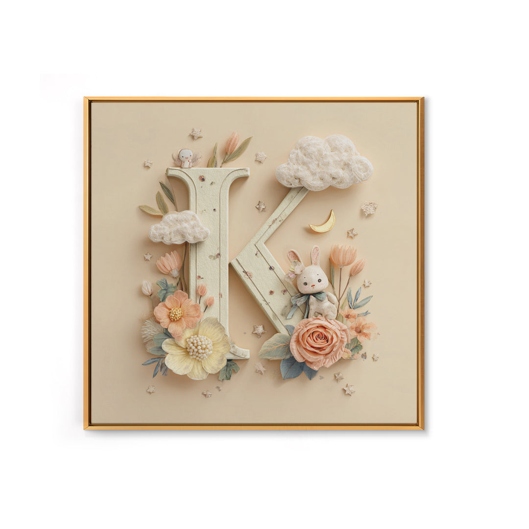 Soft Floral Initial Frame Without Letters Framed Canvas Print, Nursery Decor, Boy Nursery Decor, Fine Art, Nursery, NDE-1x1-34