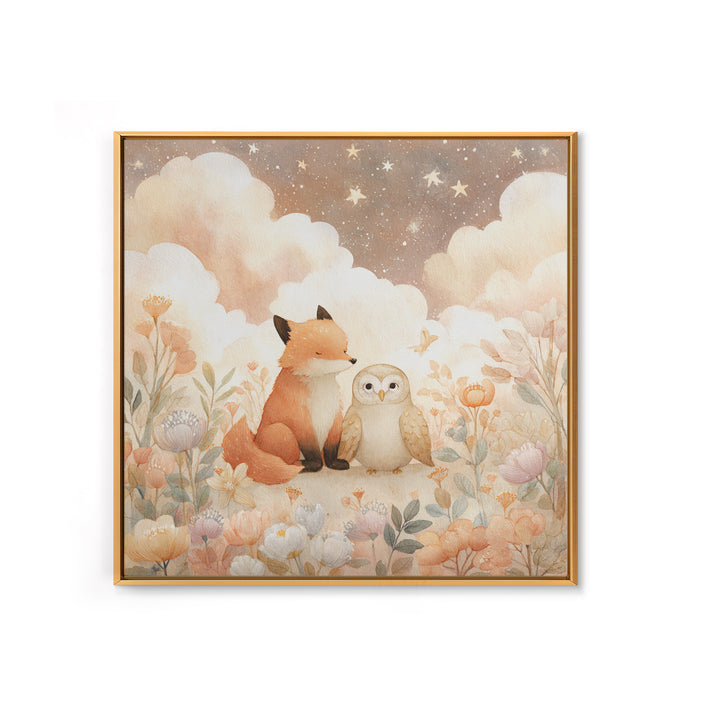 Fox and Owl Friends Framed Canvas Print, Nursery Decor, Gallery Decor, Fine Art, Nursery, Wall Art, Home Decor, Wall Decor, NDE-1x1-38