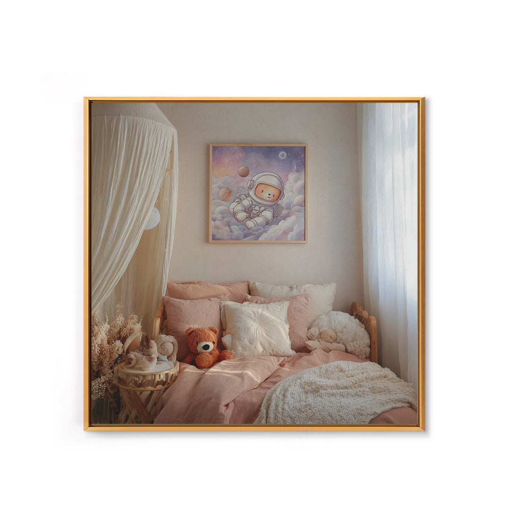 Little Astronaut Bear Framed Canvas Print, Nursery Decor, Neutral Decor, Fine Art, Nursery, Home Decor, Wall Decor, Art Print, NDE-1x1-63