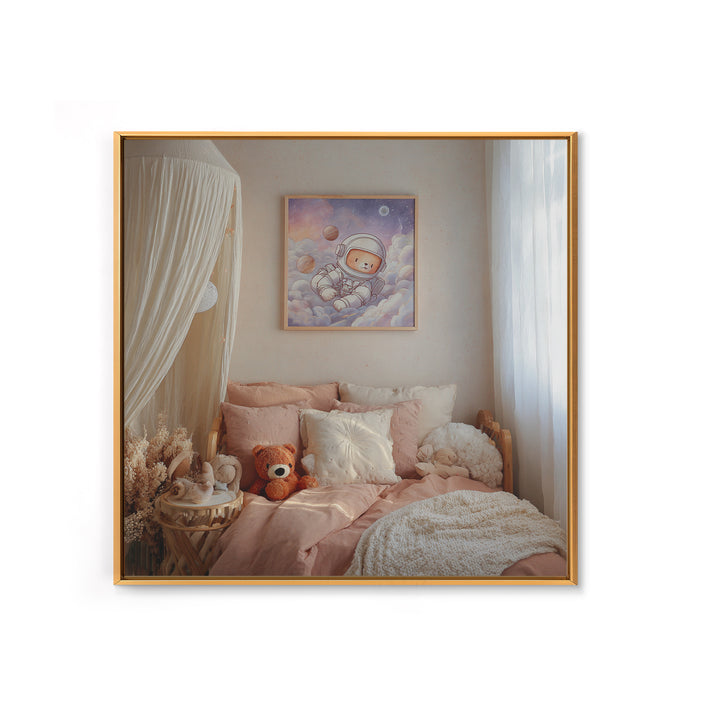 Little Astronaut Bear Framed Canvas Print, Nursery Decor, Neutral Decor, Fine Art, Nursery, Home Decor, Wall Decor, Art Print, NDE-1x1-63