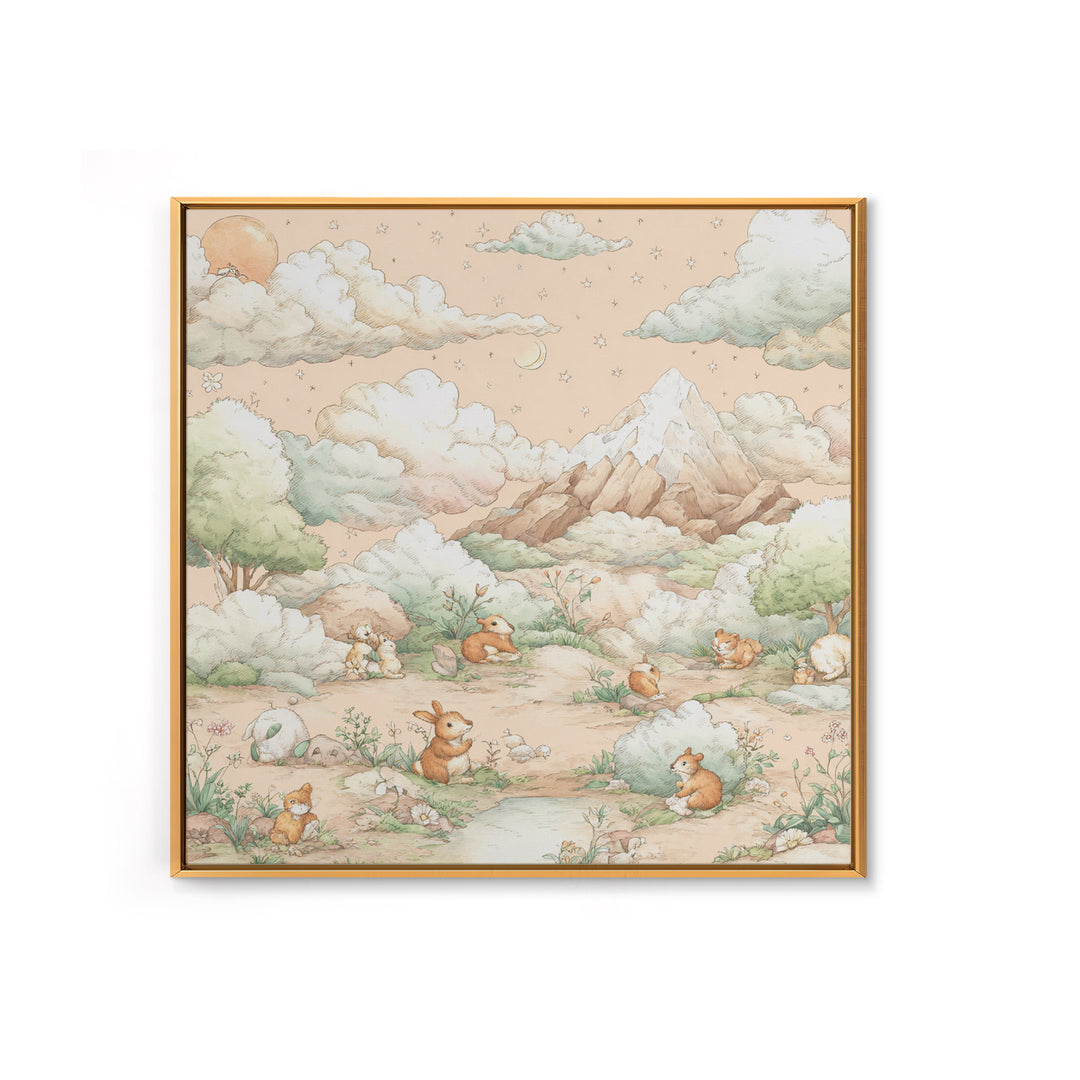 Calm Mountain Nursery Landscape Framed Canvas Print, Nursery Decor, Kids Wall Art, Fine Art, Nursery, Room Decor, NDE-1x1-72