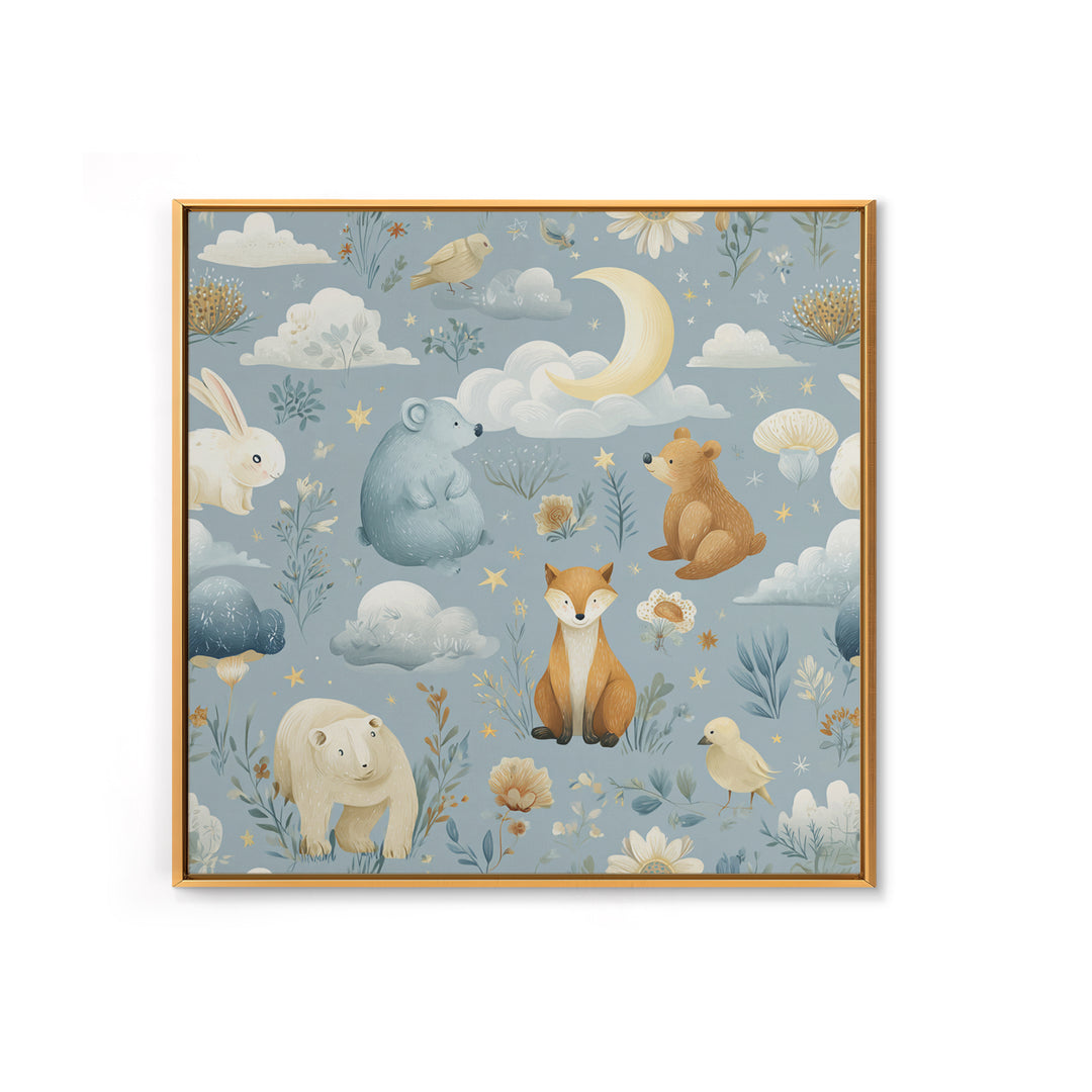 Woodland Animal Parade Framed Canvas Print, Nursery Decor, Fine Art Print, Fine Art, Nursery, Nursery Wall Art, NDE-1x1-74