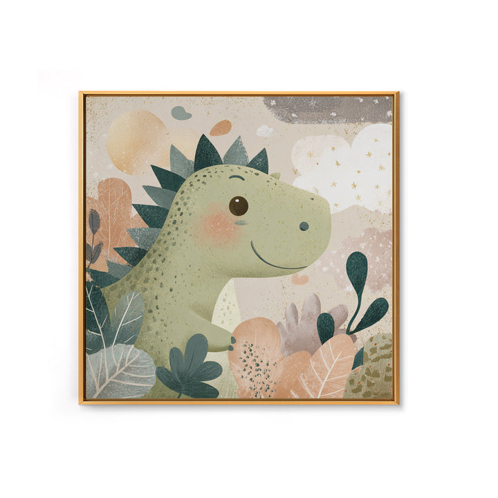Gentle Dinosaur Family Framed Canvas Print, Nursery Decor, Boho Decor, Oil Painting, Nursery, Nursery Wall Art, Framed Wall Art, NDE-1x1-79