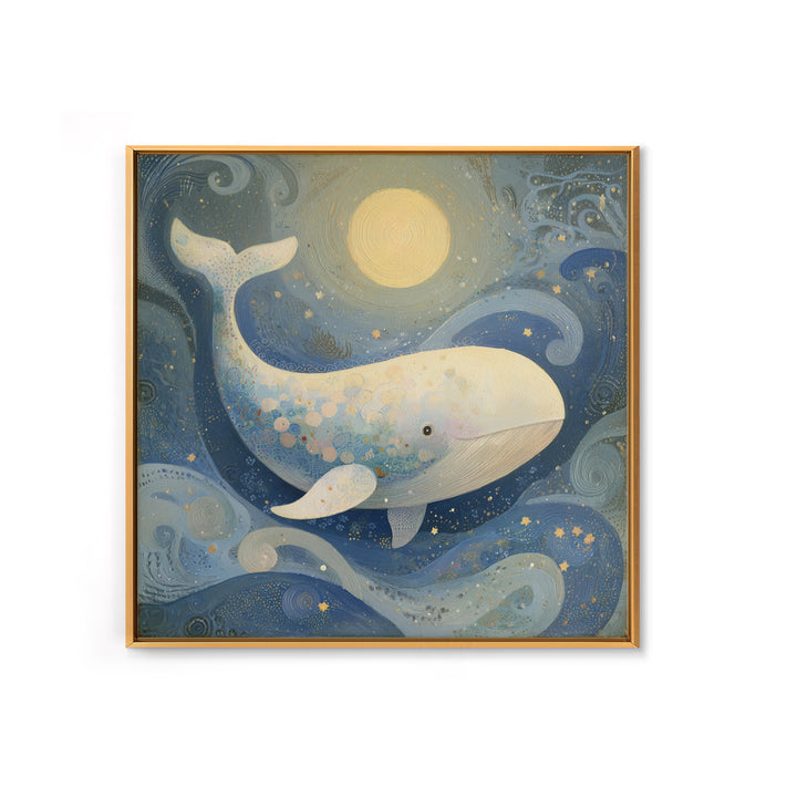Baby Whale Swimming Through Stars Framed Canvas Print, Nursery Decor, Fine Art Print, Fine Art, Nursery, Printable Wall Art, NDE-1x1-80