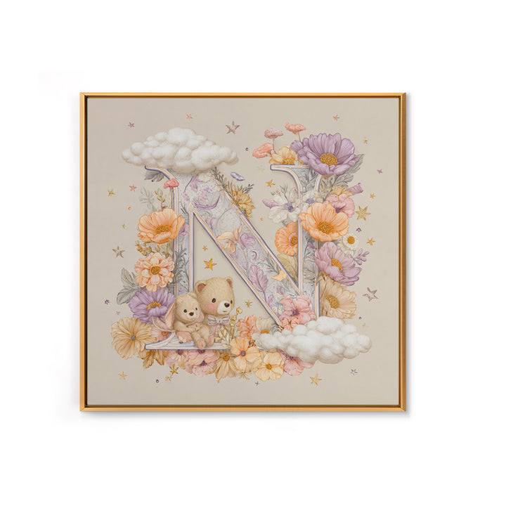 Soft Floral Initial Frame Without Letters Canvas Print, Nursery Decor, Boho Decor, Fine Art, Nursery, Nursery Wall Art, NDE-1x1-82
