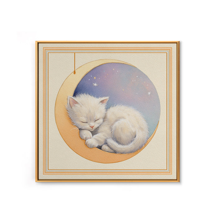 Sleeping Kitten on Crescent Moon Canvas Print, Nursery Decor, Contemporary Art, Nursery, Wall Decals, Nursery Wall Decor, NDE-1x1-89