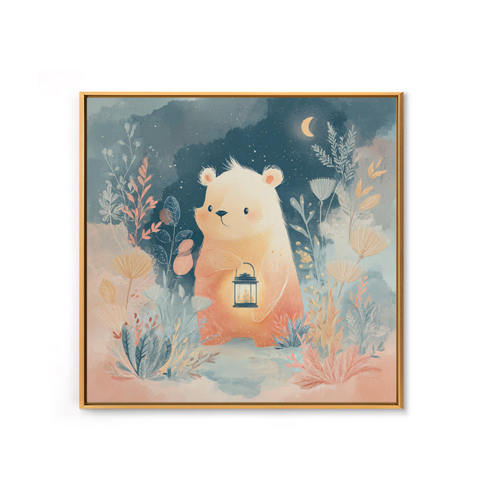 Storybook Bear with Little Lantern Canvas Print, Nursery Decor, Statement Artwork, Fine Art, Nursery, Printable Wall Art, NDE-1x1-9