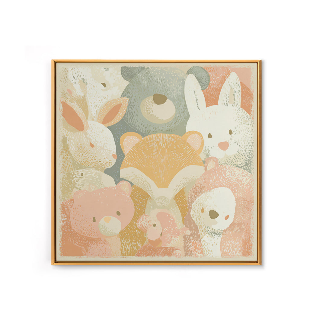 Woodland Animal Parade Canvas Print, Nursery Decor, Textured Painting, Nursery, Bedroom Decor, Wall Decal, Wall Decals, NDE-1x1-98