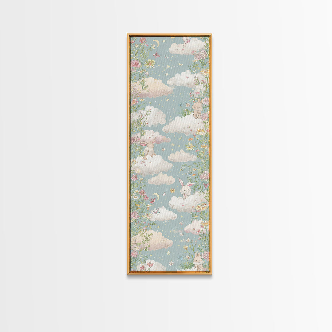 Pastel Butterfly and Wildflower Pattern Canvas Print, Nursery Decor, Nursery Wall Decals, Oil Painting, Nursery, NDE-1x3-100