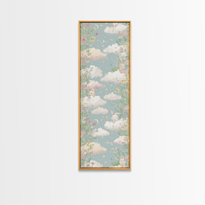 Pastel Butterfly and Wildflower Pattern Canvas Print, Nursery Decor, Nursery Wall Decals, Oil Painting, Nursery, NDE-1x3-100