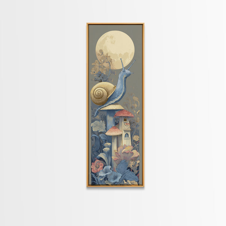 Garden Snail with Mushroom House Canvas Print, Nursery Decor, Nursery Prints, Nursery, Nursery Wall Decal, Boy Nursery Decor, NDE-1x3-11