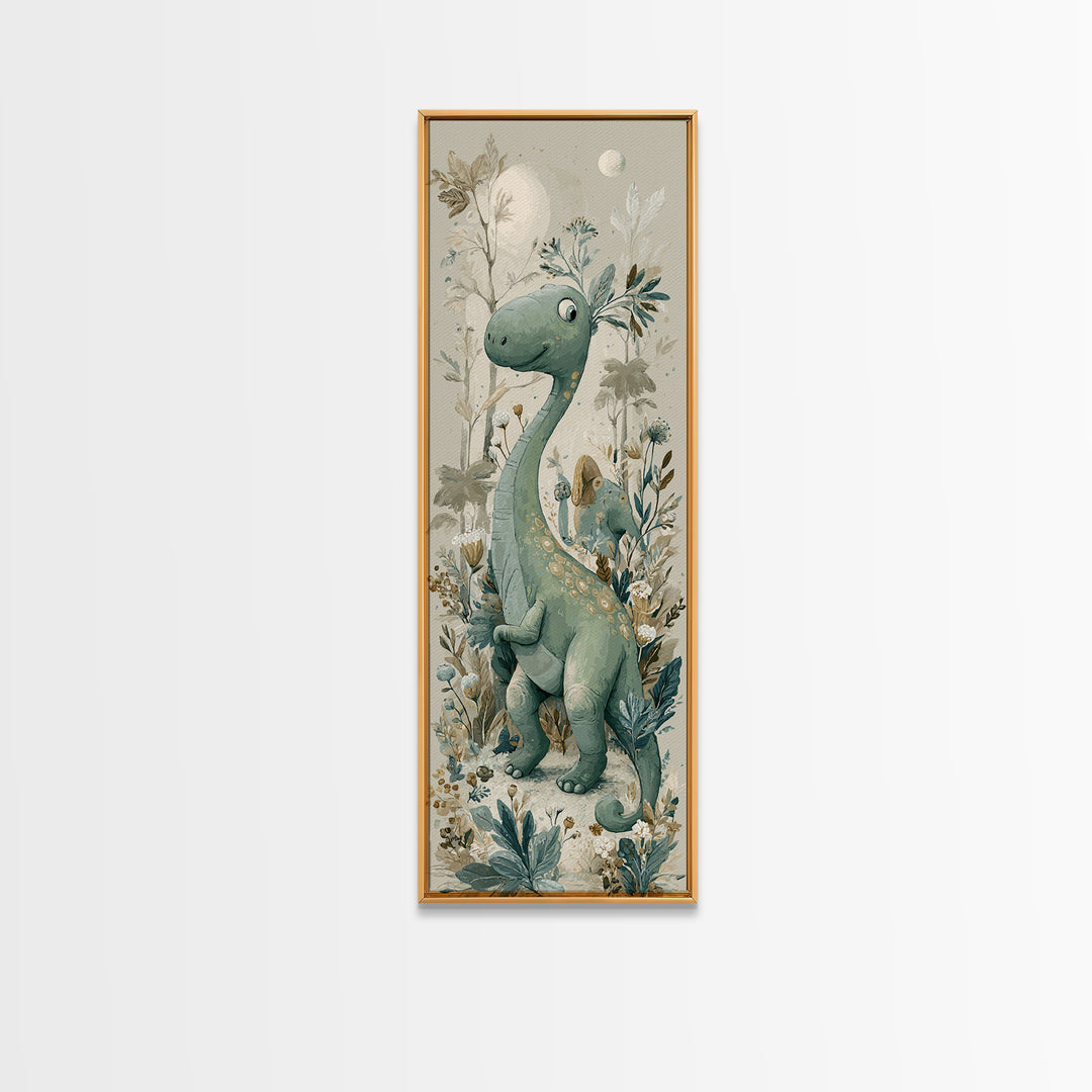 Gentle Dinosaur Family Framed Canvas Print, Nursery Decor, Nursery Wall Decor, Nursery, Nursery Name Sign, Kids Wall Art, NDE-1x3-19