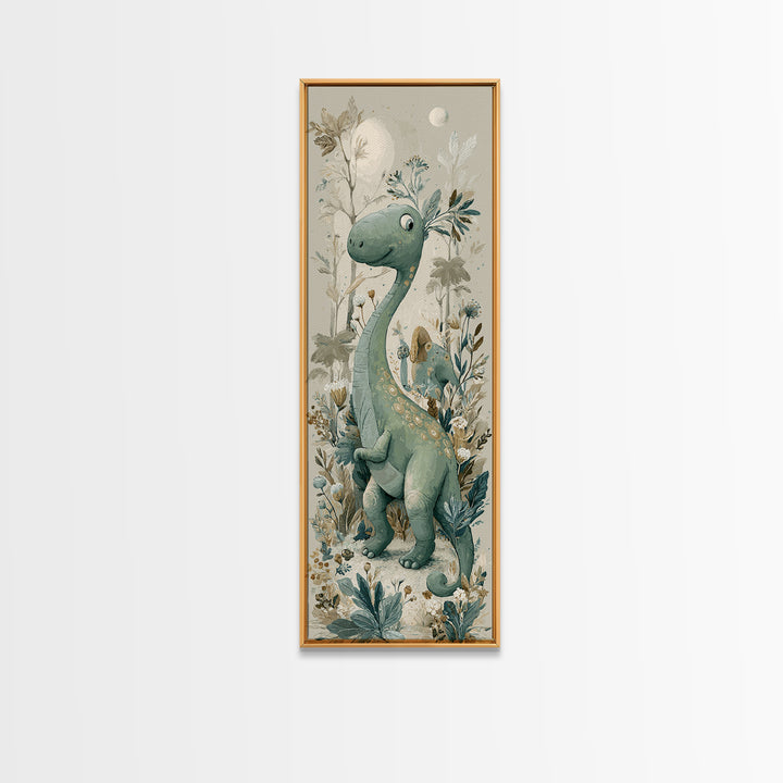 Gentle Dinosaur Family Framed Canvas Print, Nursery Decor, Nursery Wall Decor, Nursery, Nursery Name Sign, Kids Wall Art, NDE-1x3-19