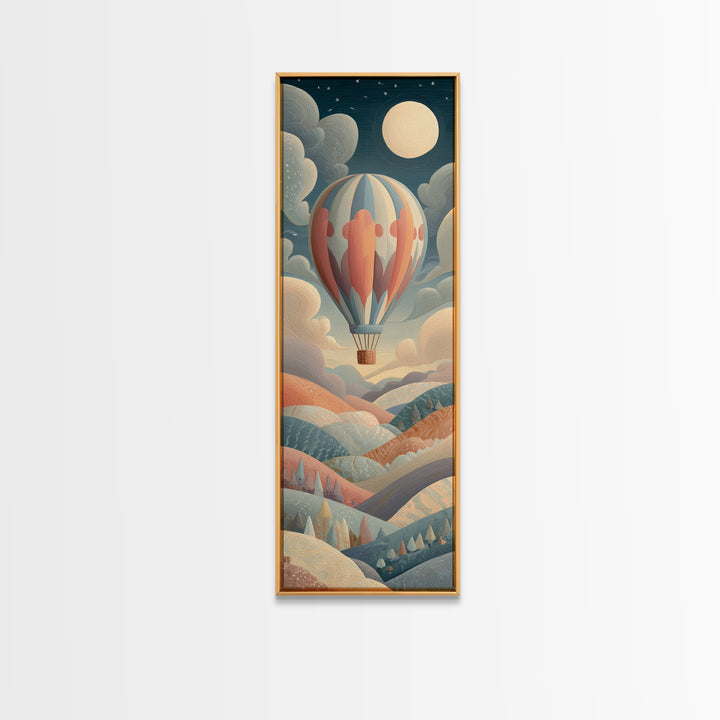 Hot Air Balloon Drifting Framed Canvas Print, Nursery Decor, Art Print, Nursery, Woodland Nursery Decor, Nursery Prints, NDE-1x3-24