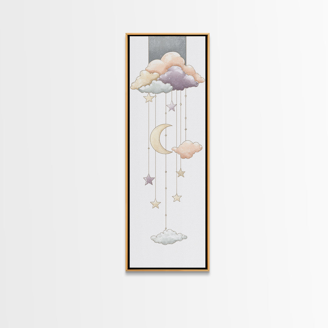 Moon Phase Mobile Canvas Print, Nursery Decor, Playroom Decor, Nursery, Boy Nursery Decor, Gallery Decor, Neutral Decor, NDE-1x3-39