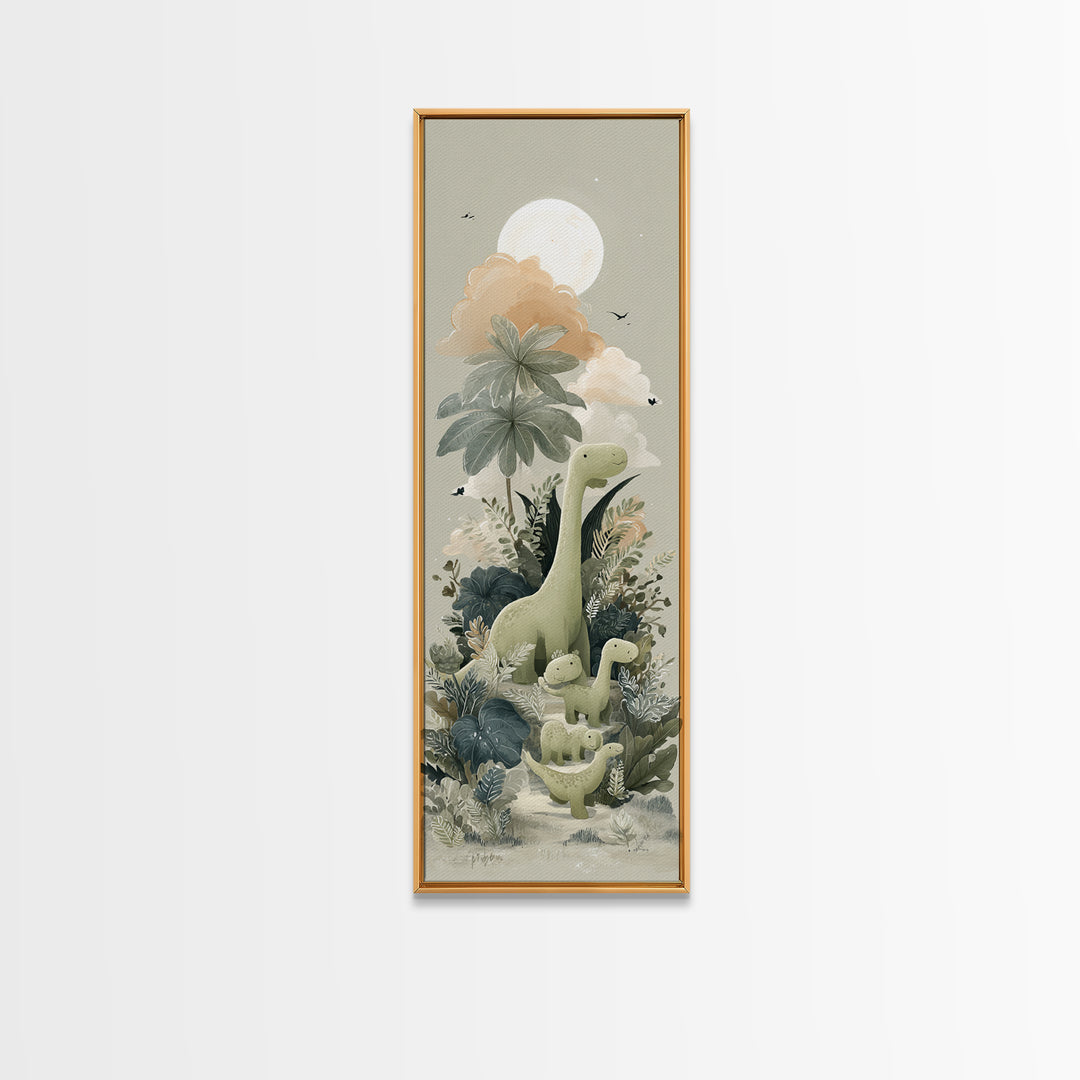 Gentle Dinosaur Family Canvas Print, Nursery Decor, Floral Wall Art, Fine Art, Nursery, Gallery Decor, Neutral Decor, NDE-1x3-43