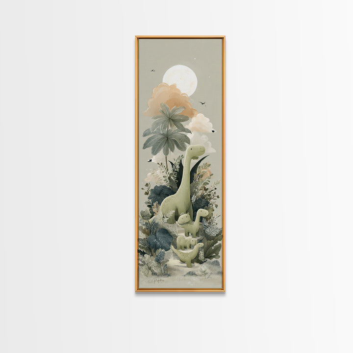 Gentle Dinosaur Family Canvas Print, Nursery Decor, Floral Wall Art, Fine Art, Nursery, Gallery Decor, Neutral Decor, NDE-1x3-43