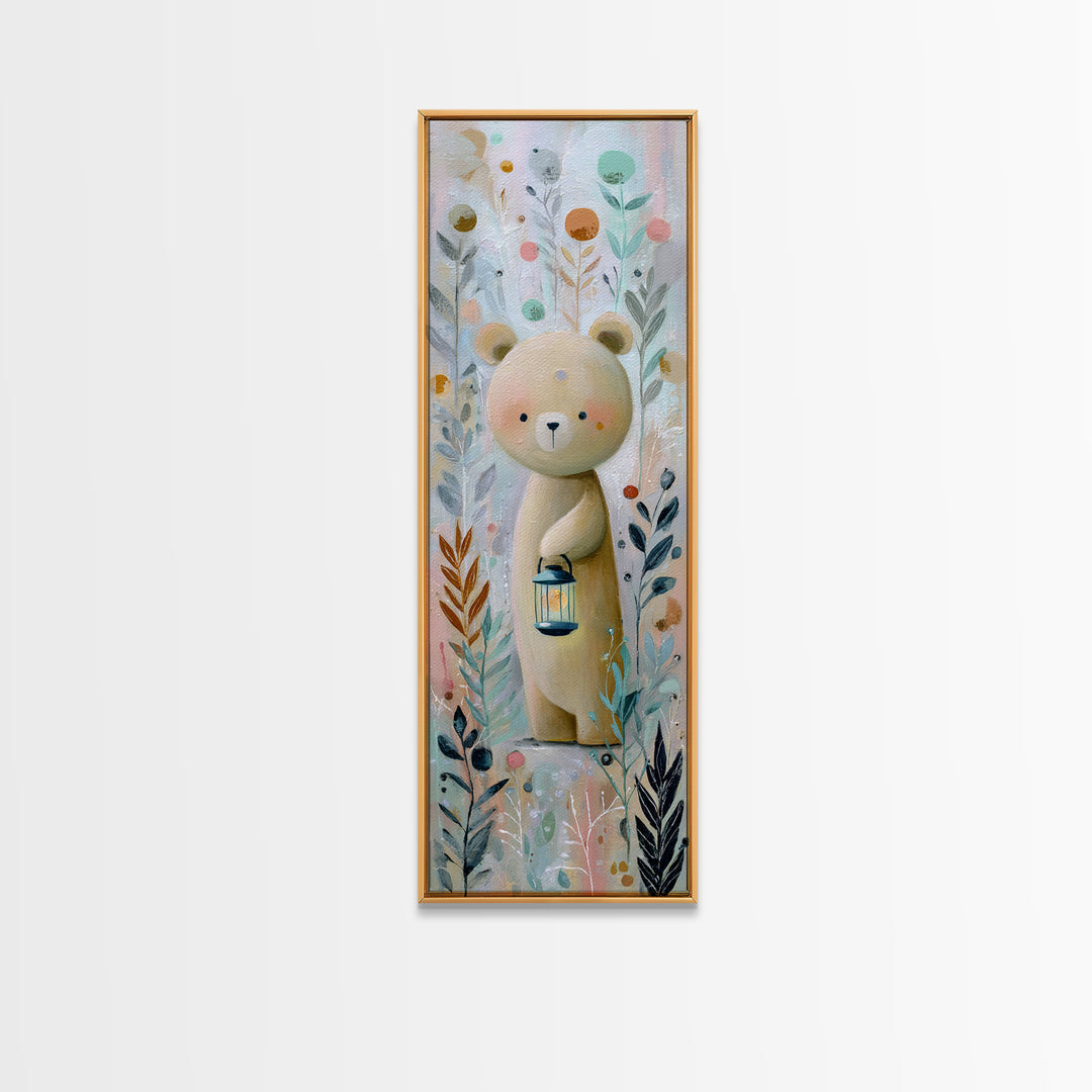 Storybook Bear with Little Lantern Framed Canvas Print, Nursery Decor, Wall Art, Oil Painting, Nursery, Nursery Wall Decor, NDE-1x3-45