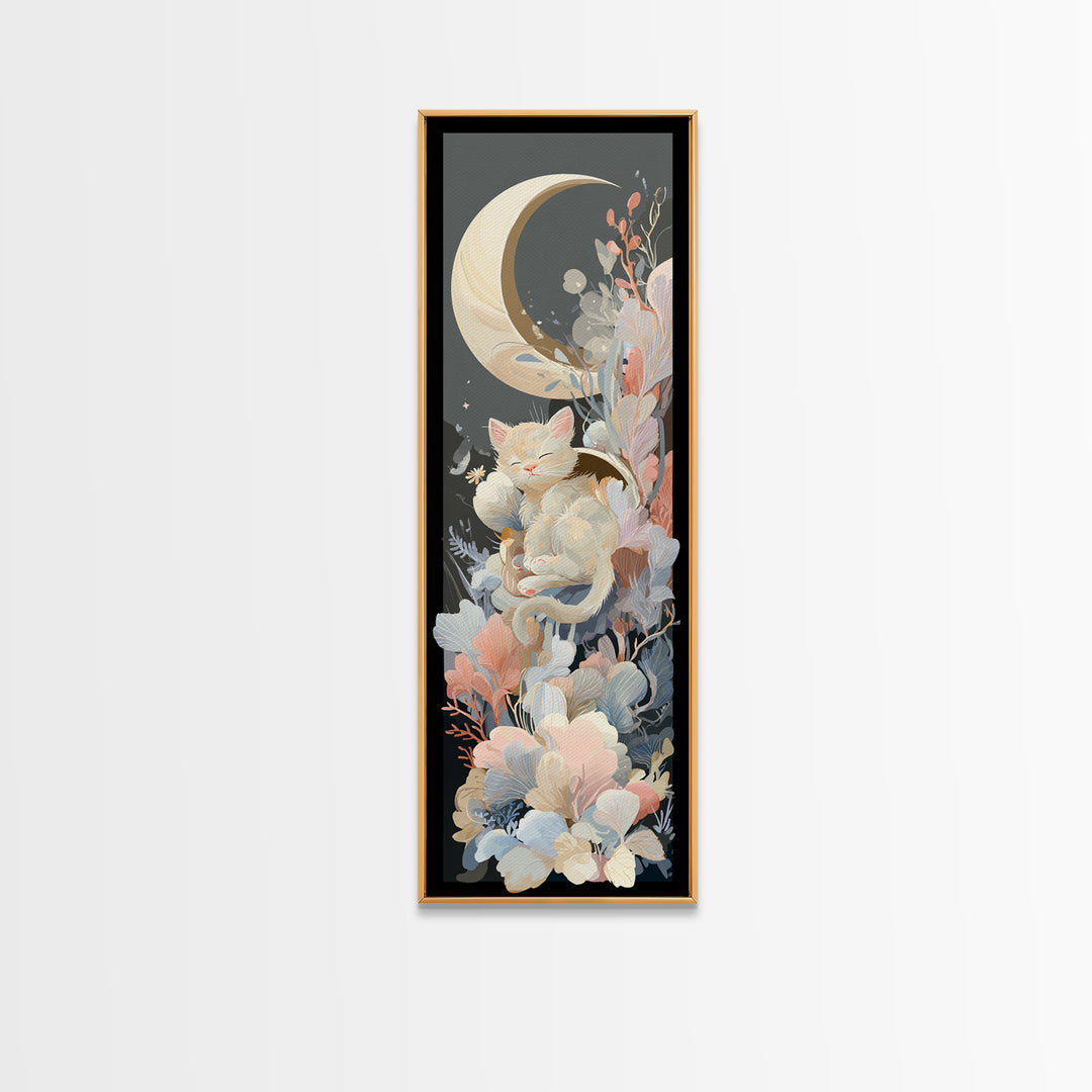 Sleeping Kitten on Crescent Moon Canvas Print, Nursery Decor, Fine Art Print, Fine Art, Nursery, Nursery Wall Art, NDE-1x3-5