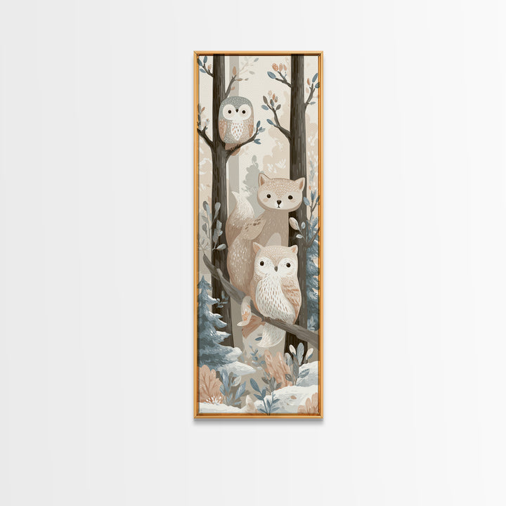 Fox and Owl Friends Framed Canvas Print, Nursery Decor, Fine Art Print, Fine Art, Nursery, Printable Wall Art, Nursery Wall Art, NDE-1x3-50