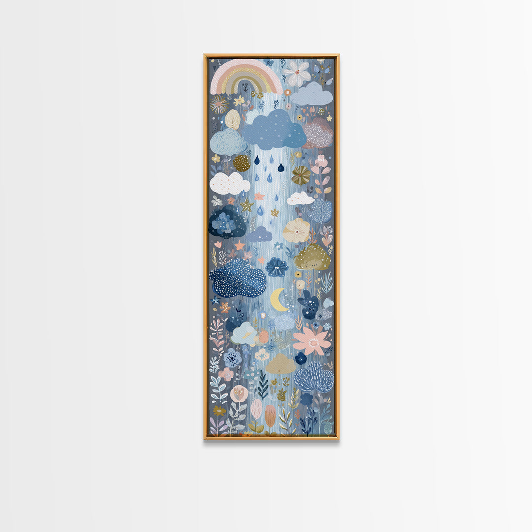 Cloud Rainbow and Raindrop Composition Canvas Print, Nursery Decor, Nursery Prints, Fine Art, Nursery, Nursery Wall Decal, NDE-1x3-56